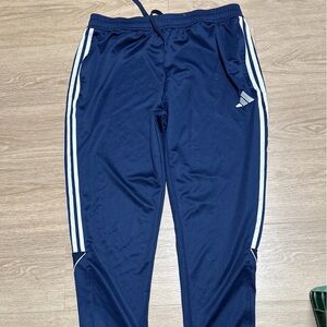 Adidas Men's Navy Joggers with White Stripes